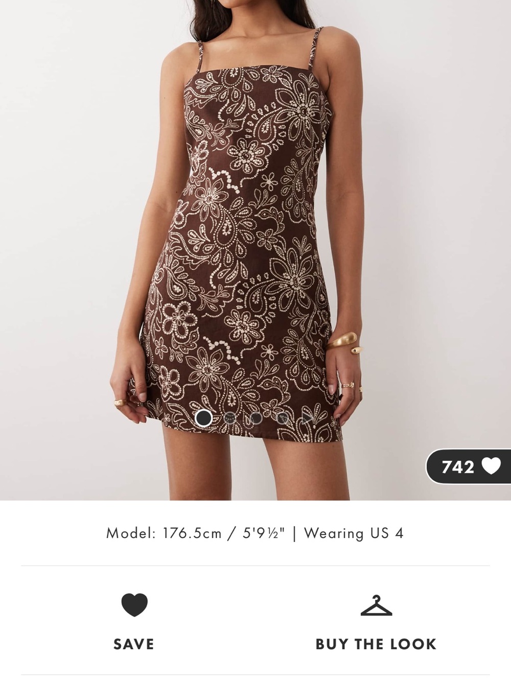 Brown Floral Slip Mini Dress with Spaghetti Straps